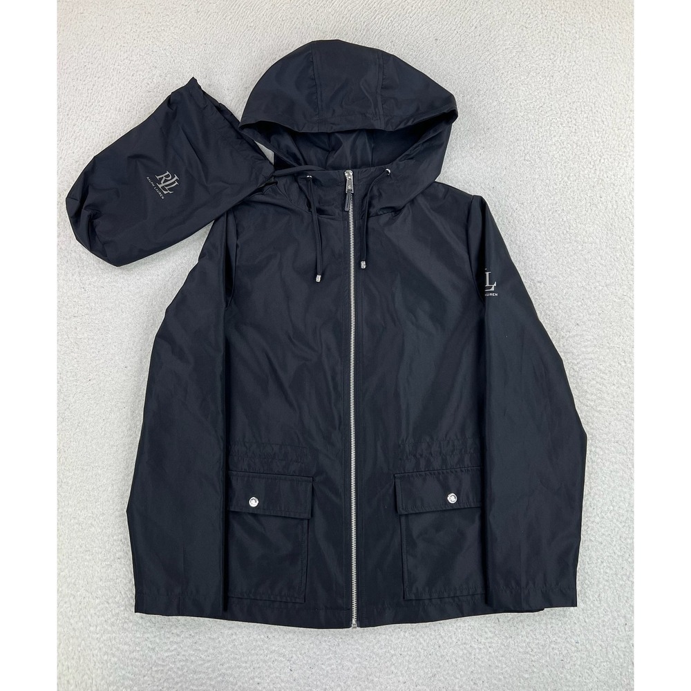 Lauren Ralph Lauren Jacket Womens XS Black Hooded Packable Windbreaker Full Zip